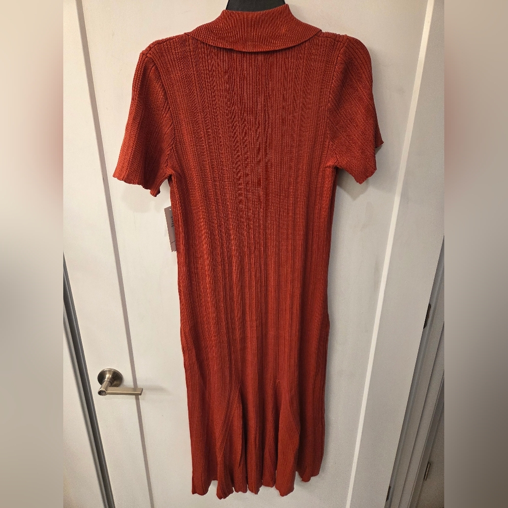 NWT - Julia Jordan Rust Ribbed Knit Collared Quarter Button Midi Dress - Size XL - Picture 4 of 9